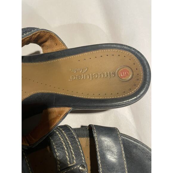Clarks Unstructured Sandal Blue Leather Strap Comfort Shoes Cushioned Size 9 - Picture 5 of 7